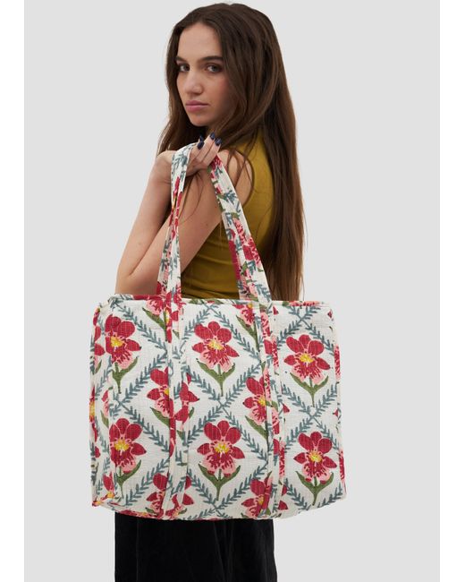 Manuela Cabrales Red Mendelii Block Print Tote Bag
