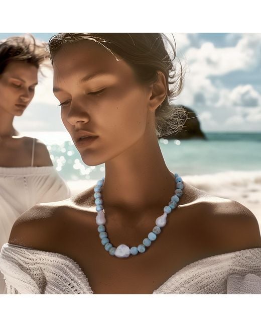 Bombyx House Blue Baroque Pearl & Ceramic Bead Necklace