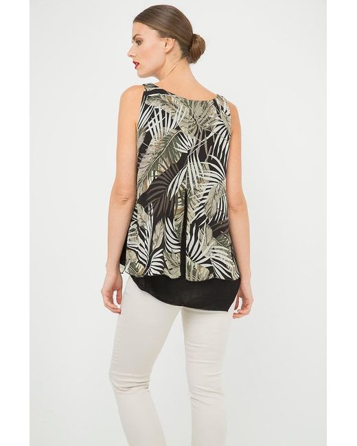 Conquista Black Sleeveless Print Layer Top