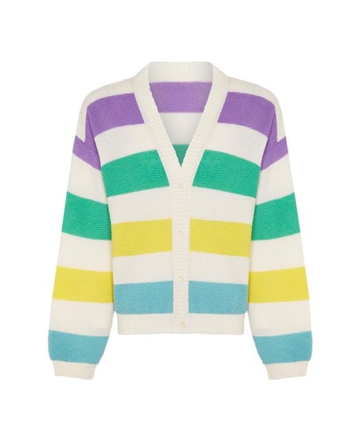 INGMARSON Green Striped Dropped Shoulder Cardigan Multicolour