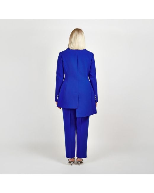 Femponiq Blue Asymmetric Double Breasted Tailored Blazer