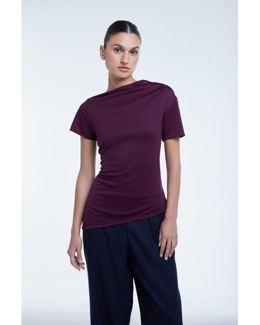 Dāl the Label Purple Asymmetrical Short Sleeve Top Raisin