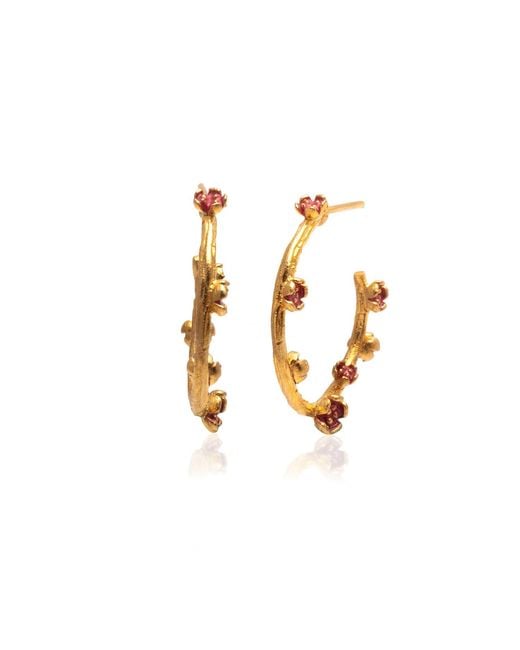 Milou Jewelry Red Small Flower Hoop Earrings