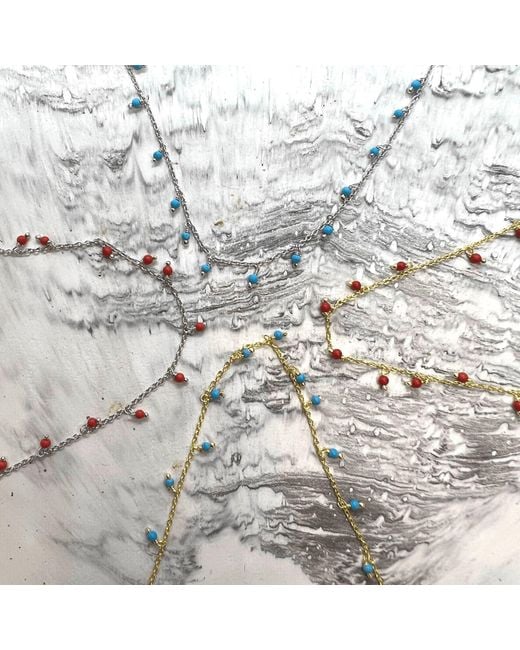 Spero London Metallic Red Coral Beaded Sterling Chain Necklace