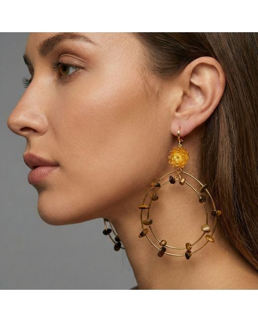 Jaredjamin Metallic Lotus Dream Tiger's Eye Chandelier Earrings