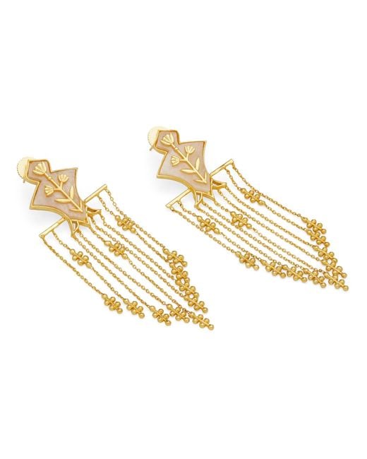 Dhwani Bansal Metallic Serai Chandelier Earrings With Mother Of Pearl