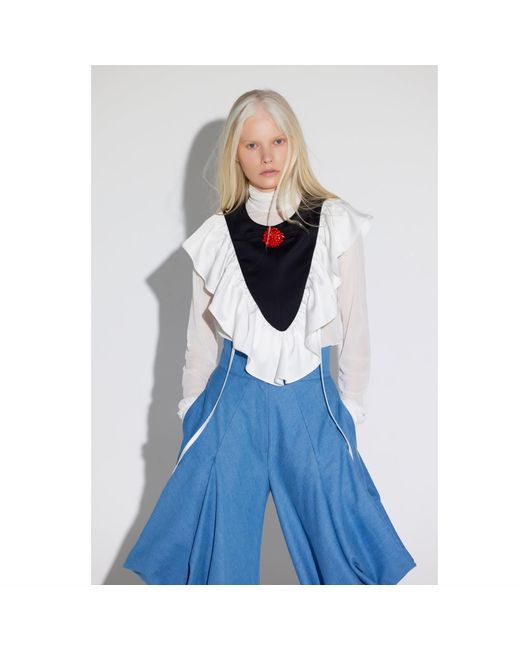 Julia Allert Blue Ruffled Bib Collar With Beaded Brooch –