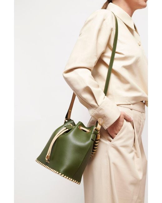 Saonara Brand Green Bucket Bag Army Cream Leather