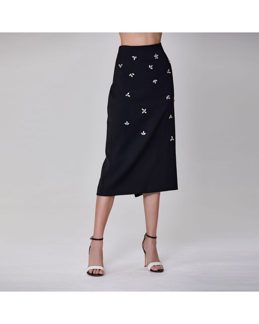 Smart and Joy Black Embroidered Pencil Skirt