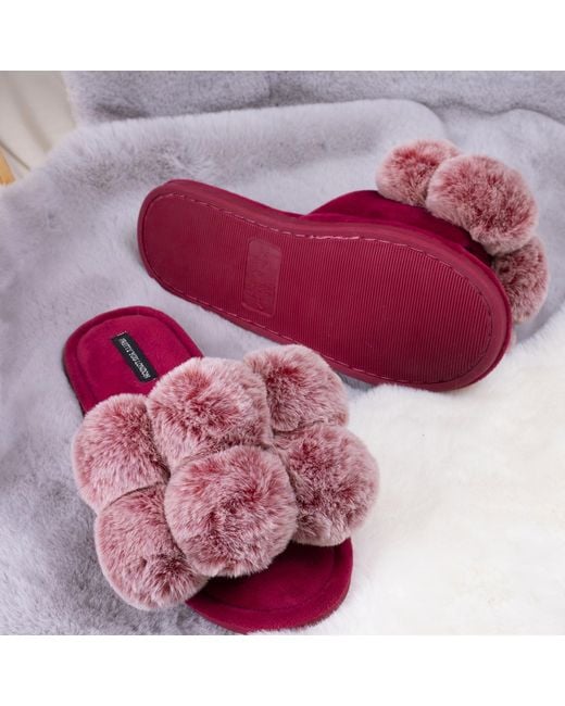 Pretty You London Pink Dolly Fun Pom Slider Slippers