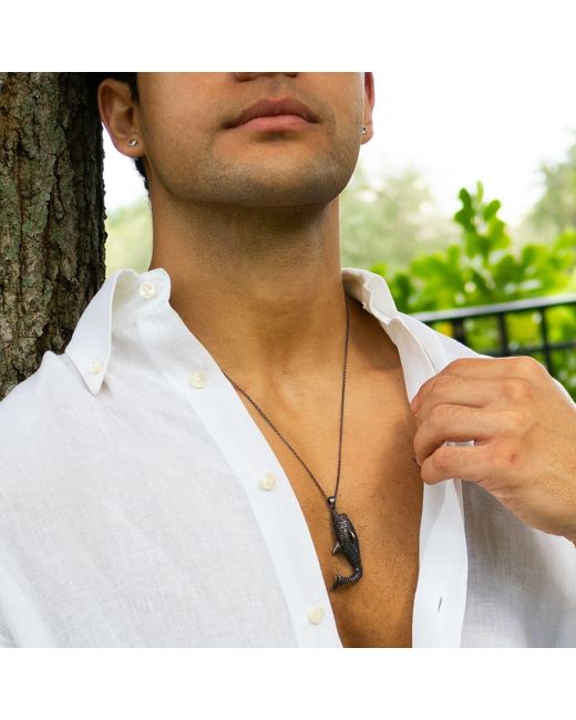Ebru Jewelry Metallic Guardian Shark Diamond Necklace for men