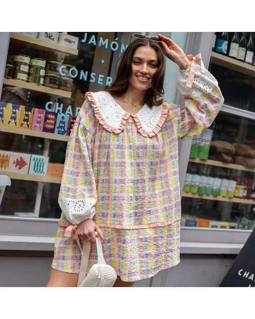 Cara & The Sky Orange Ruby Gingham Collared Balloon Sleeve Mini Dress