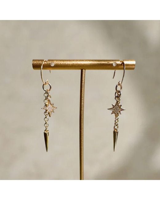Rachel Nathan Metallic Round Hook: Pavé North Star & Charmed Chain Earrings