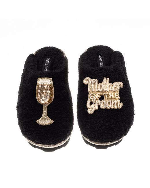 Laines London Black Teddy Closed Toe Slippers With Mother Of The Groom Brooches