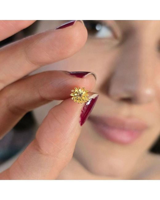 Harfi Metallic Citrine November Birthstone Chrysanthemum Birthflower Plated Stud Earrings