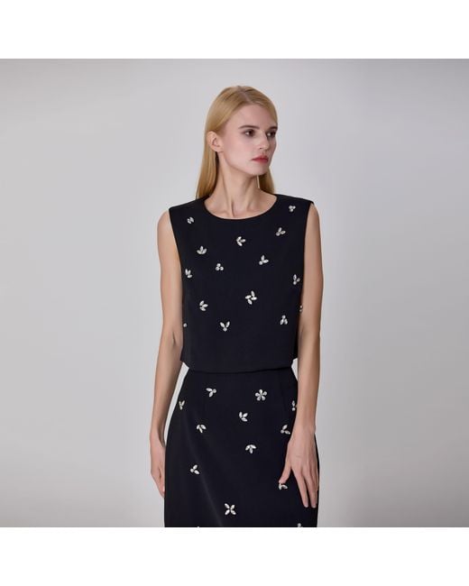 Smart and Joy Black Sleeveless Embroidered Top