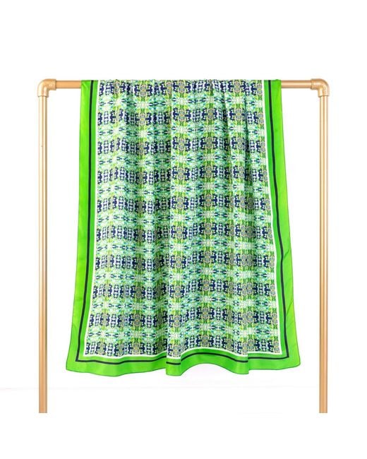 Evelyn & Kate Green Elegant All-Silk Scarf, Frog Pattern