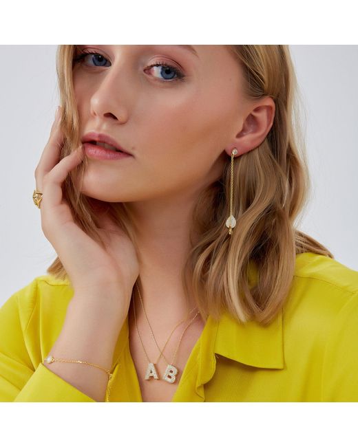 Spero London Metallic Pave Balloon Bubble Initial Necklace Alphabet Pendant Sterling Vermeil