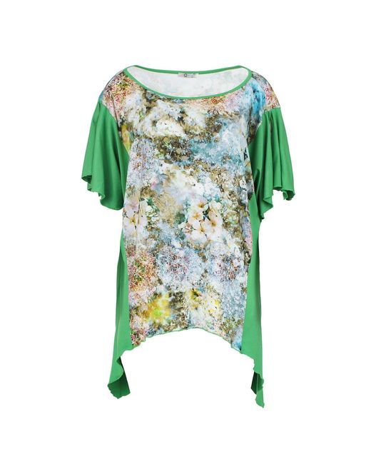 Conquista Green Print Stretch Jersey Top With A Pointed Hemline Plus Size