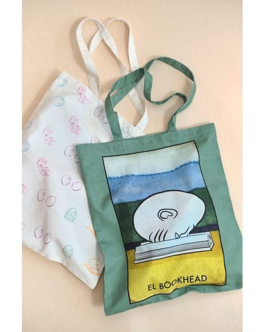 Lost Pattern Green El Bookhead Cotton Tote Bag