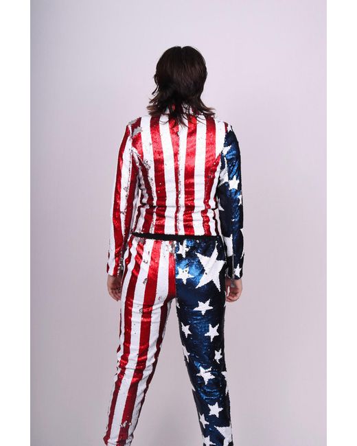 Any Old Iron Red Reversible Sequin Stars & Stripes Joggers