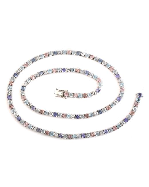 Artisan Metallic 14k Gold In Multi Gemstone Rainbow Tennis Beautiful Necklace