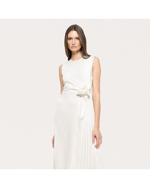 Nissa White Floral-Detail Midi Dress