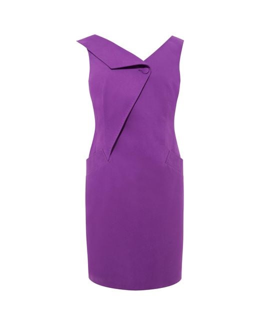 Femponiq Purple Asymmetric Lapel Tailored Cotton Dress