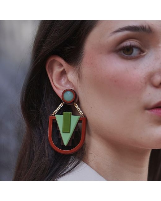 Gissa Bicalho Green Handmade Acrylic Earring Arrow Deco Pistachio
