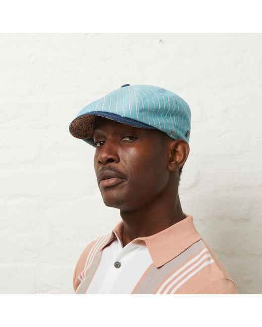Dasmarca Hats Blue Lloyd Stripe Peaked Summer Italian Linen Bakerboy Newsboy Cap for men