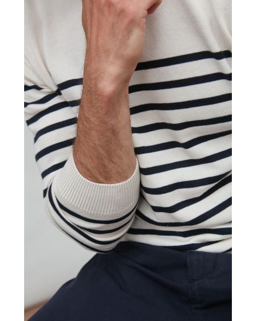 Paul James Knitwear Gray Neutrals Lightweight Cotton Allen Striped Breton Sweater for men