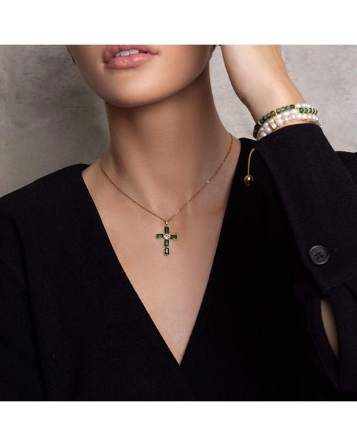 Nialaya Metallic Cz Cross Necklace