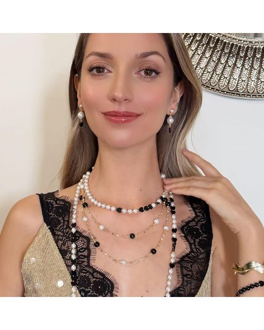 Farra White Obsidian And Pearls Long Necklace