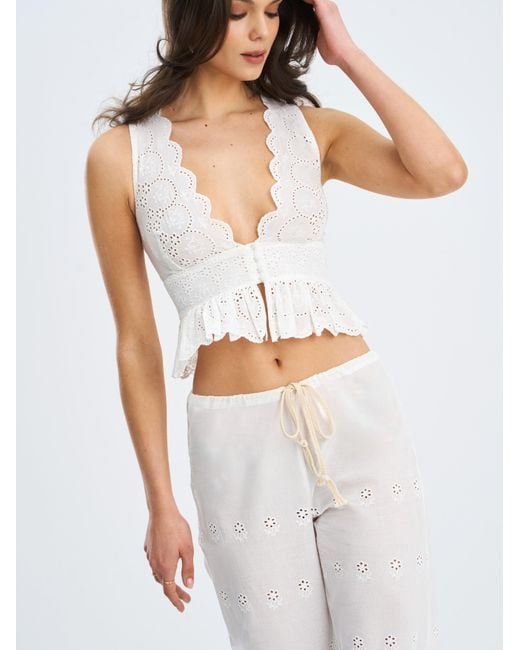 Miss Circle New York White Raia Eyelet Wave Trim Crop Vest Top