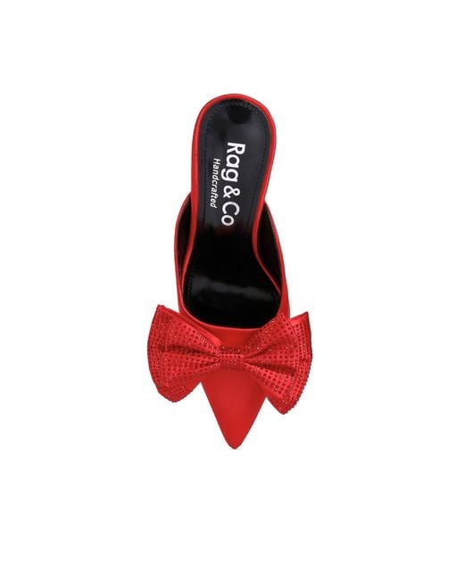 Rag & Co Red Elisda Embellished Bow High Heel Mules