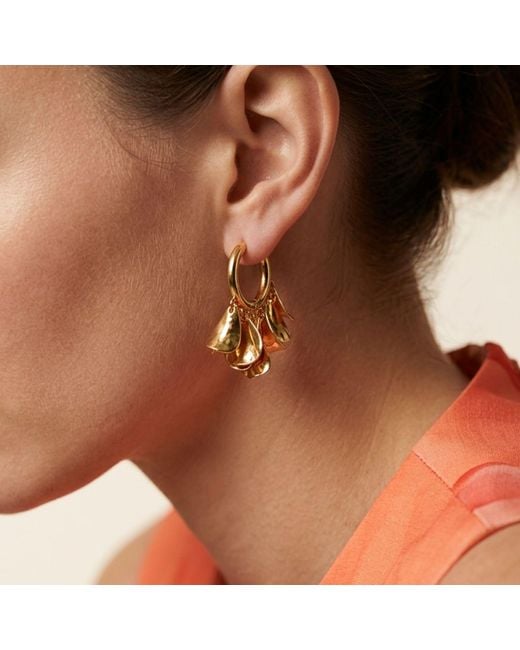 Jaredjamin Metallic Small Petali Cascading Flower Hoop Earrings