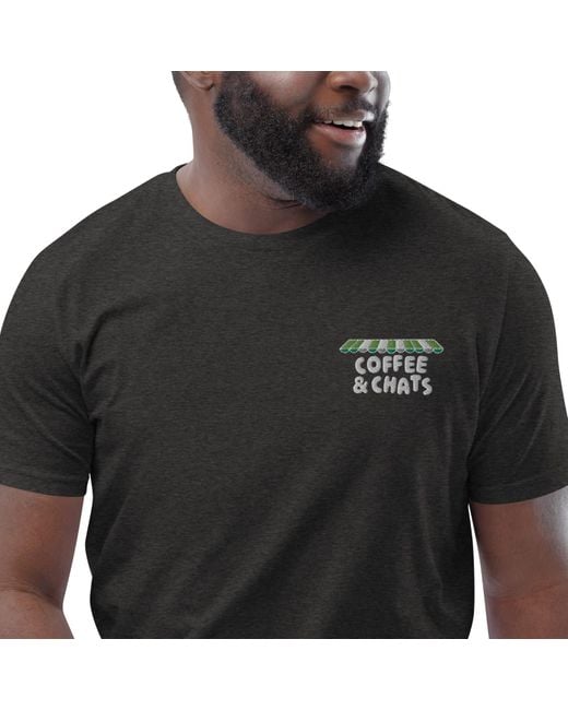 Anchor and Crew Black Dark Heather Gustatory Coffee & Chats Organic Cotton Embroidered T-Shirt for men