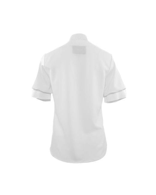 Theo the Label White Dione Short Sleeve Pleated Neck Top