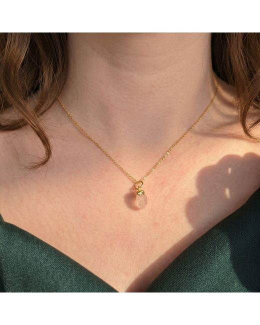 Harfi Metallic Raw Rose Quartz October Birthstone Plated Necklace