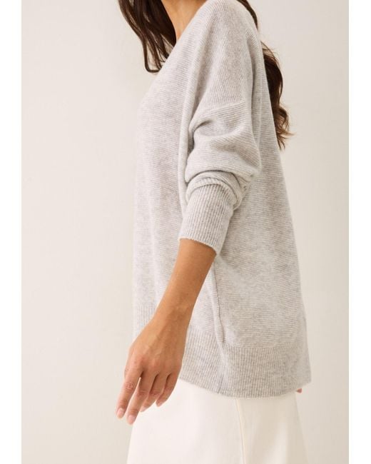 Loop Cashmere Gray Relaxed Lofty V Neck Sweater