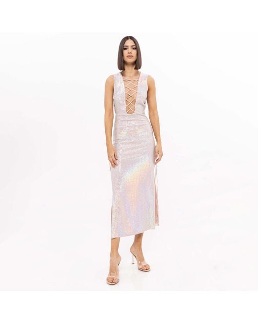 Nissa Multicolor Holographic-Effect Midi Dress Multicolour