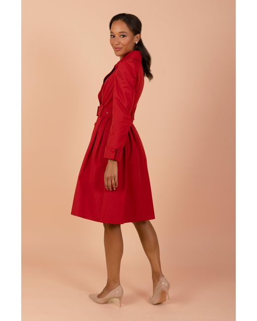 Santinni Red Bergman Cotton Gaberdine Dress Trench Coat