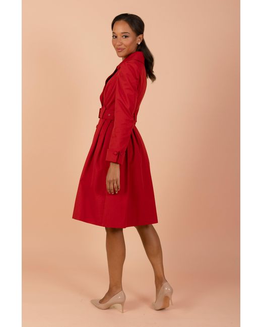 Santinni Red Bergman Cotton Gaberdine Dress Trench Coat In Rosso