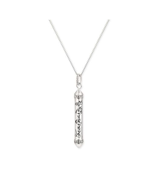 Seven Saints Metallic Om Mani Padme Hum Topaz Prayer Necklace, Rhodium, All Gender