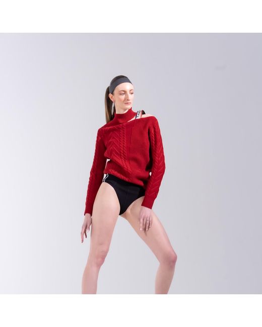 Chuks Collins Red Neutrals Victorian Cut Out Shoulder Ivory Sweater