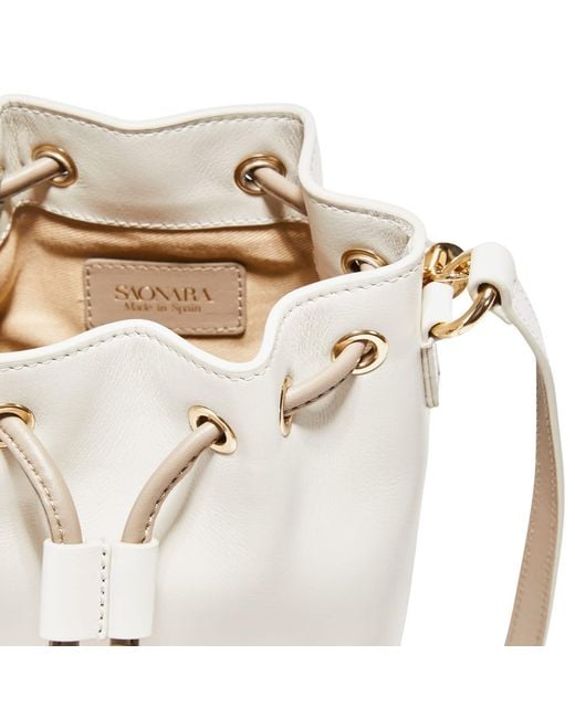 Saonara Brand White Mini Bucket Bag Ivory Leather