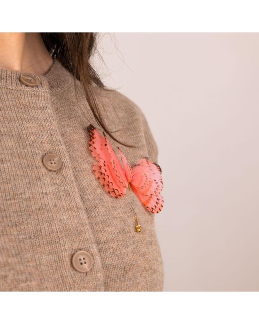 Oana Savu Pink Silk Butterfly Brooch Pin Fairy Goddess Accessory