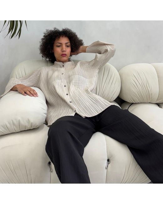 London Atelier Byproduct Gray Neutrals Multi Way Accordion Pleated Shirt