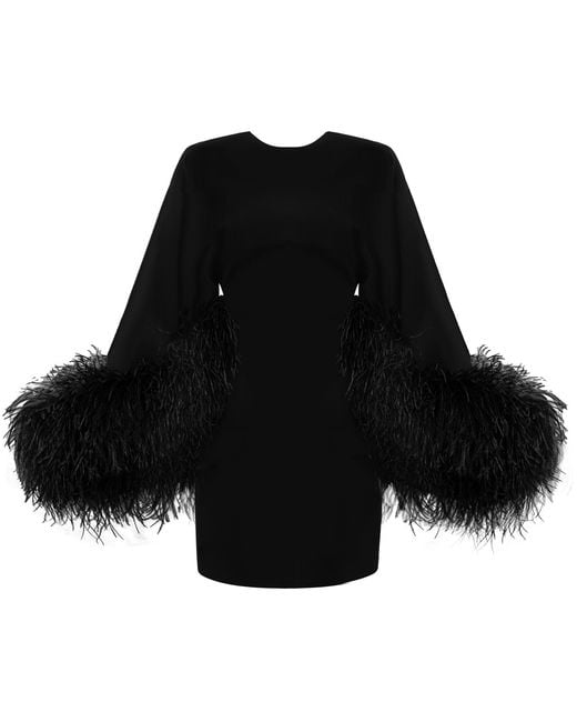 Sanctumum Black Feather-Trimmed Crepe Mini Dress