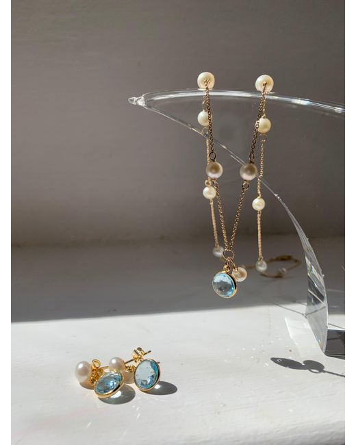Pearls of the Orient Online Blue Nova Topaz & Cultured Freshwater Pearl Drop Earrings